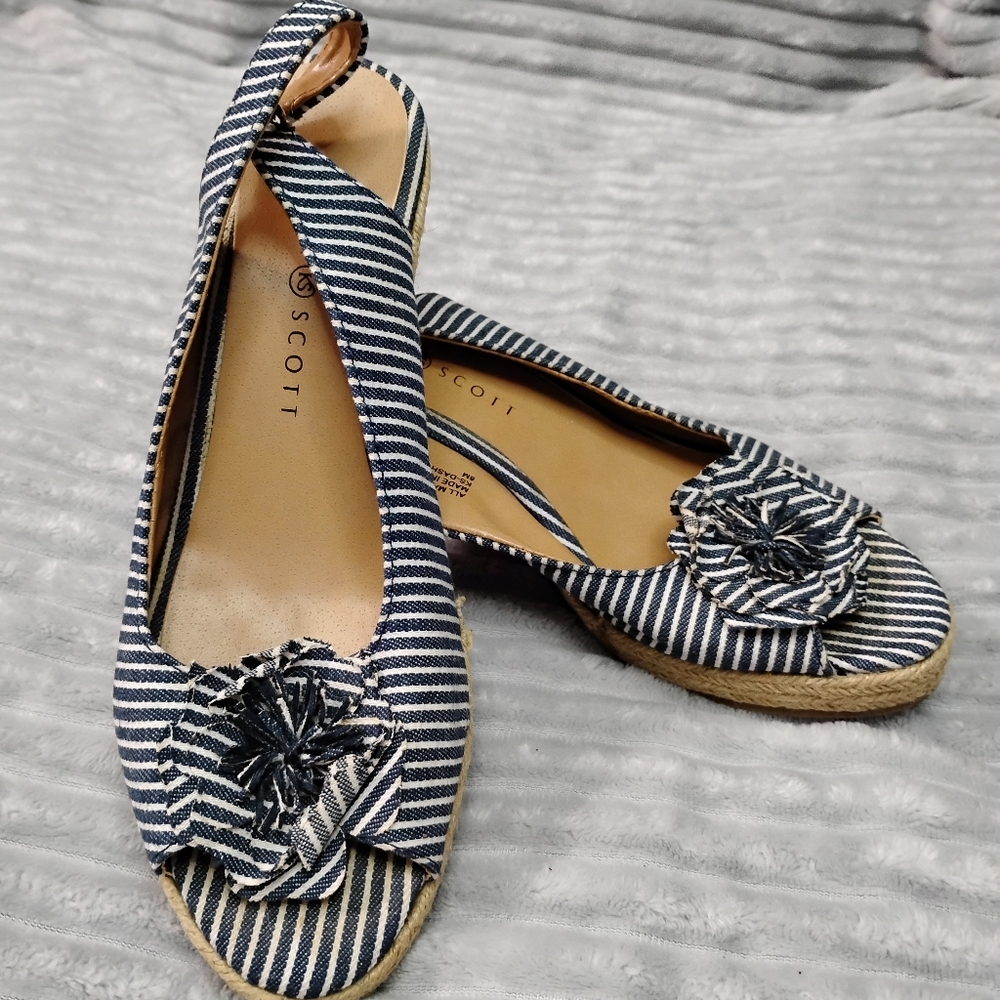 Karen Scott slingback shoes size 8M canvas open toe wedge espadrilles Coastal